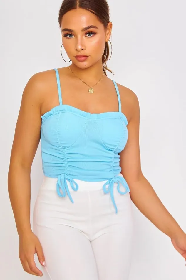 Women Blue Cropped Tank Top With Cups Blue Brentiny Paris Top And Tank Tops
