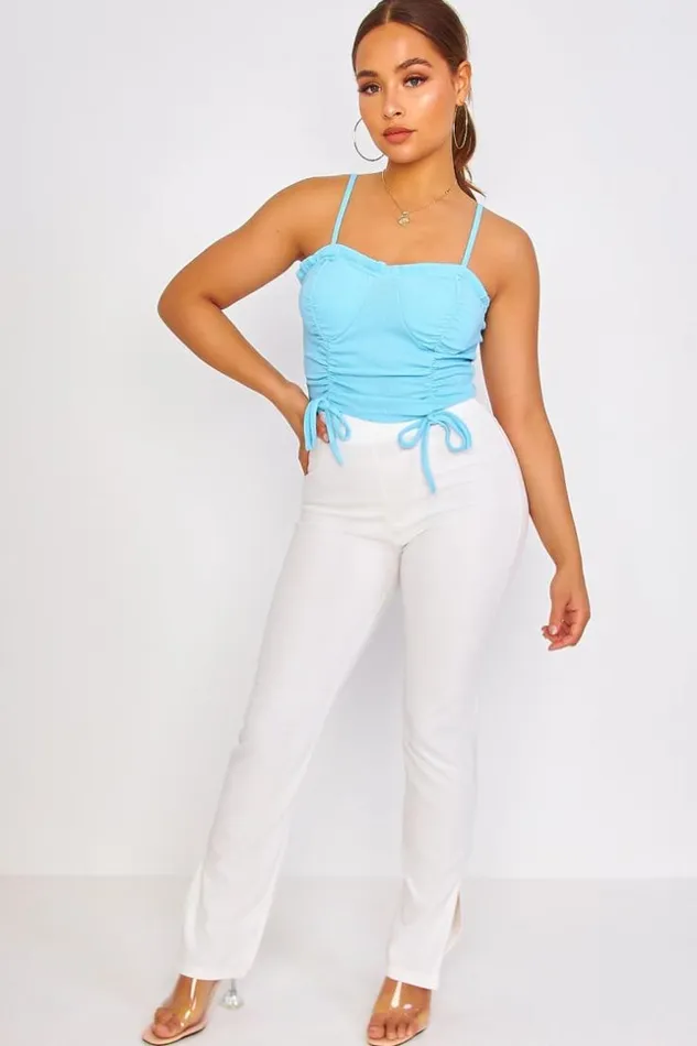 Women Blue Cropped Tank Top With Cups Blue Brentiny Paris Top And Tank Tops