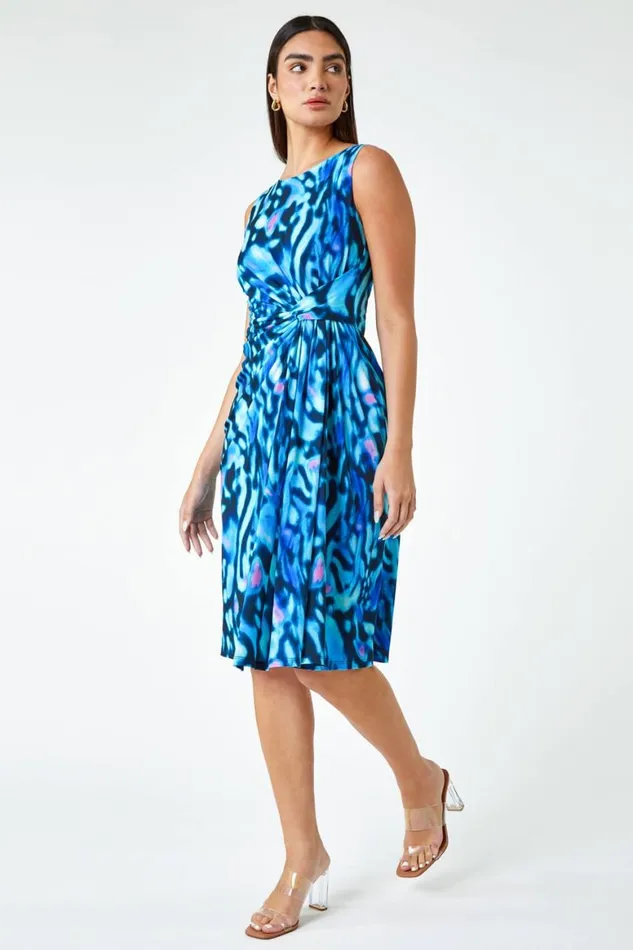 Women Blue LIMITED Animal Twist Detail Ruched Dress Roman Dresses