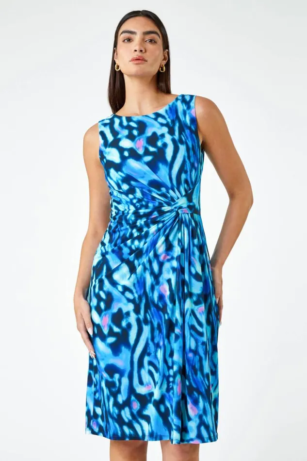 Women Blue LIMITED Animal Twist Detail Ruched Dress Roman Dresses