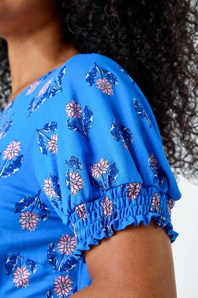 Women Blue Petite Floral Empire Stretch Dress Roman Dresses
