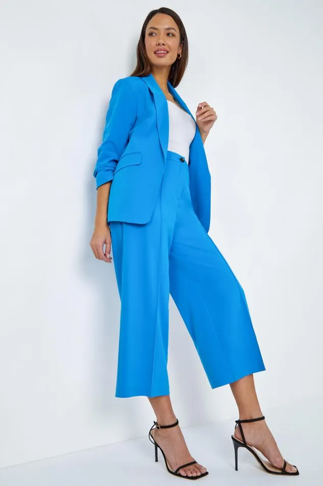 Women Blue Tailored Stretch Cropped Culottes Roman Occasionwear