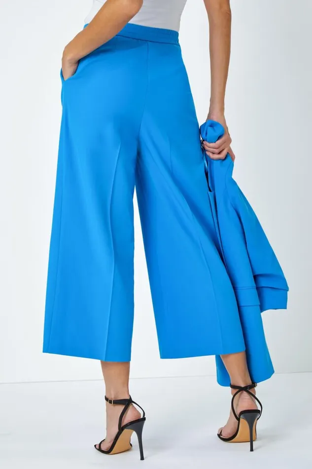 Women Blue Tailored Stretch Cropped Culottes Roman Occasionwear