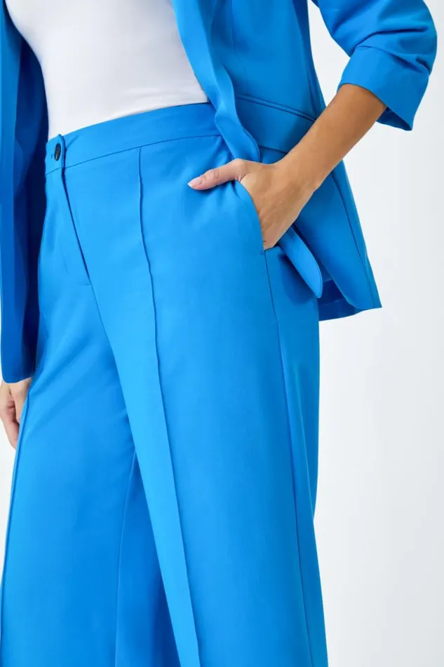 Women Blue Tailored Stretch Cropped Culottes Roman Occasionwear