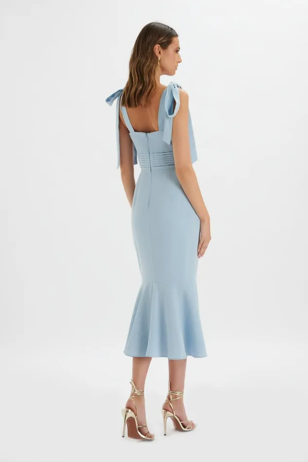 Women Bodycon Dresses Lavish Alice KAMILA Tie Strap Micro Button Midi Dress In Deep Corn Flower Blue Deep Corn Flower Blue