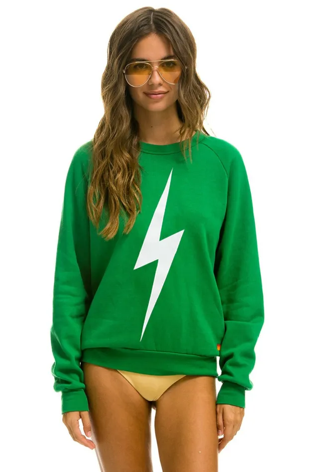 Women BOLT CREW SWEATSHIRT 8211 KELLY GREEN WHITE Aviator Nation UnisexCrewSweatshirt