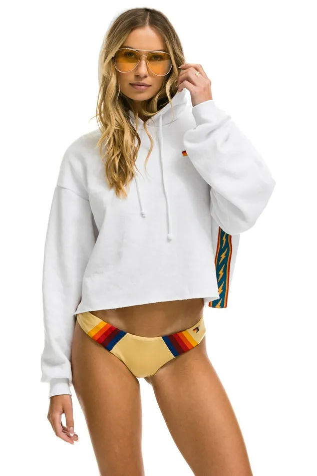 Women BOLT STRIPE RELAXED CROPPED PULLOVER HOODIE 8211 WHITE Aviator Nation BoltCollection Women BOLT STRIPE RELAXED CROPPED PULLOVER HOODIE 8211 WHITE Aviator Nation BoltCollection