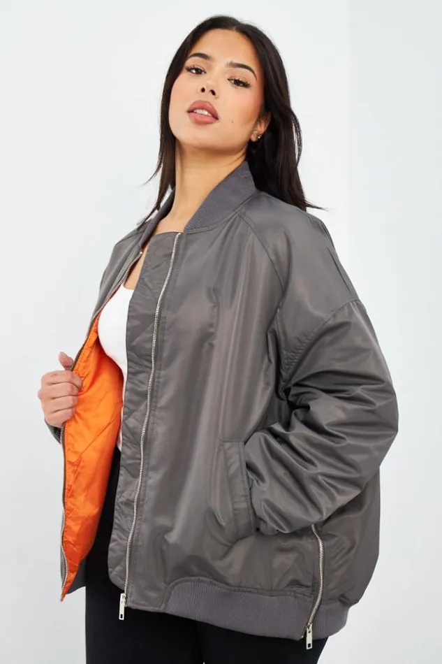 Women Bomber Gris Grey Brentiny Paris Jackets