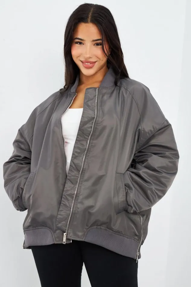 Women Bomber Gris Grey Brentiny Paris Jackets
