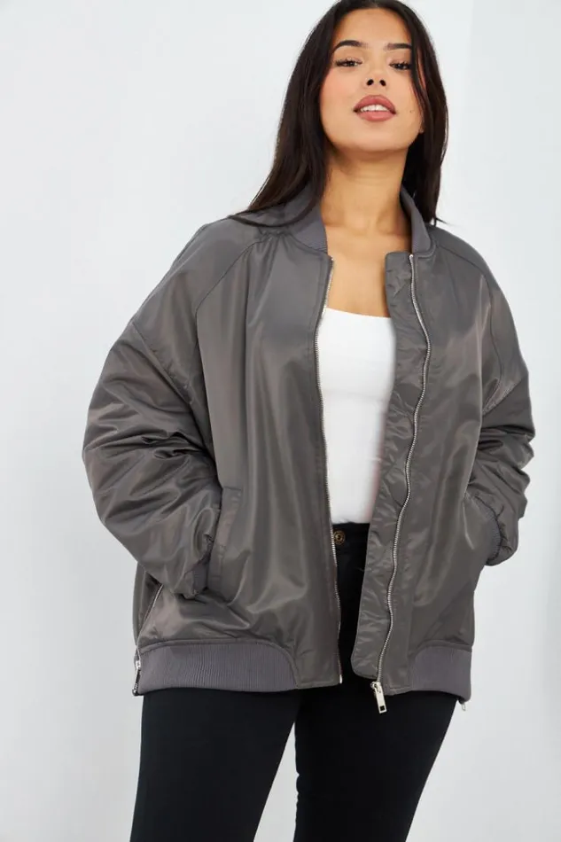 Women Bomber Gris Grey Brentiny Paris Jackets