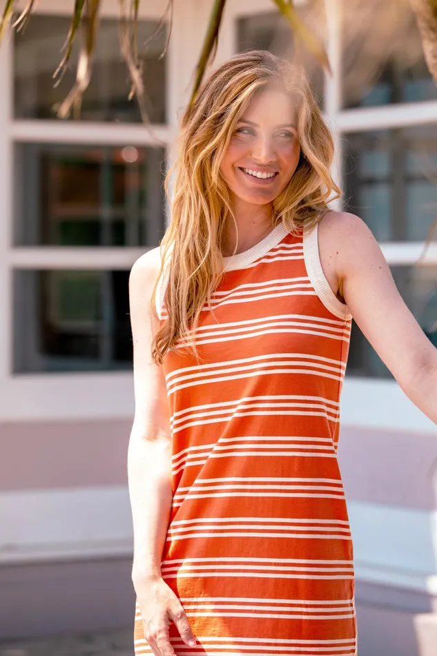 Women Brakeburn Dresses Coral Blue Ava Stripe Sleeveless Dress