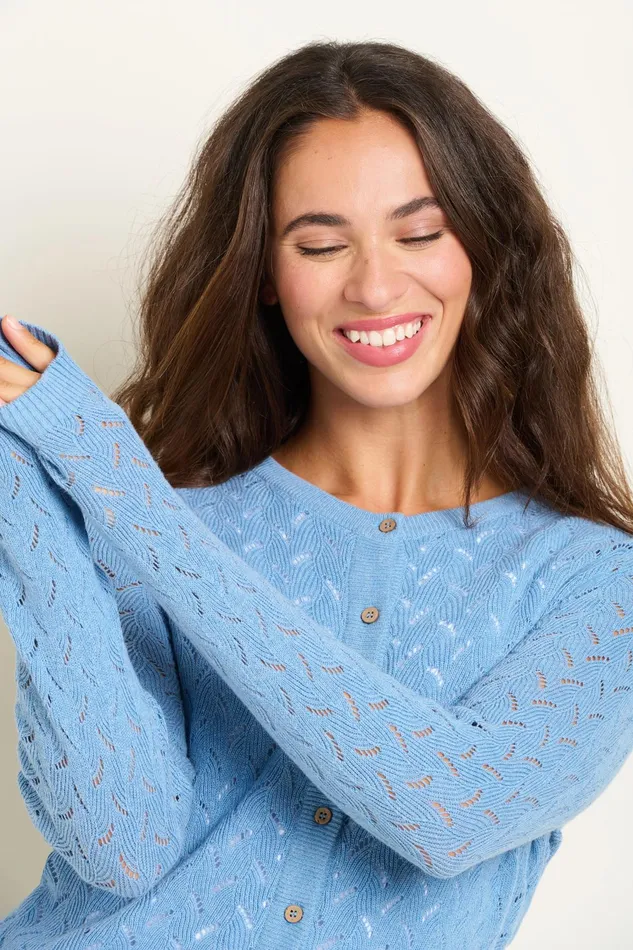 Women Brakeburn Knitwear Blue Wave Pointelle Knitted Cardigan
