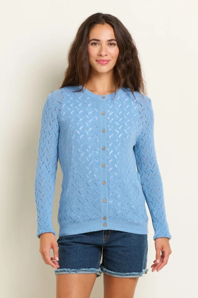 Women Brakeburn Knitwear Blue Wave Pointelle Knitted Cardigan