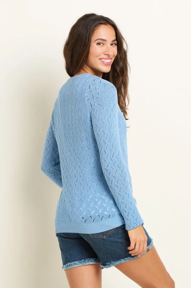 Women Brakeburn Knitwear Blue Wave Pointelle Knitted Cardigan
