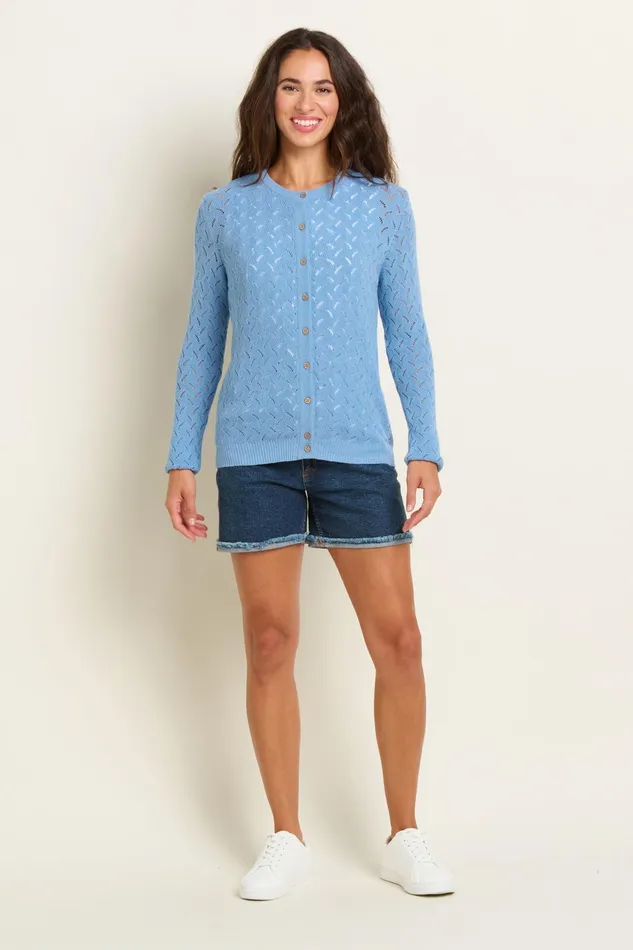 Women Brakeburn Knitwear Blue Wave Pointelle Knitted Cardigan