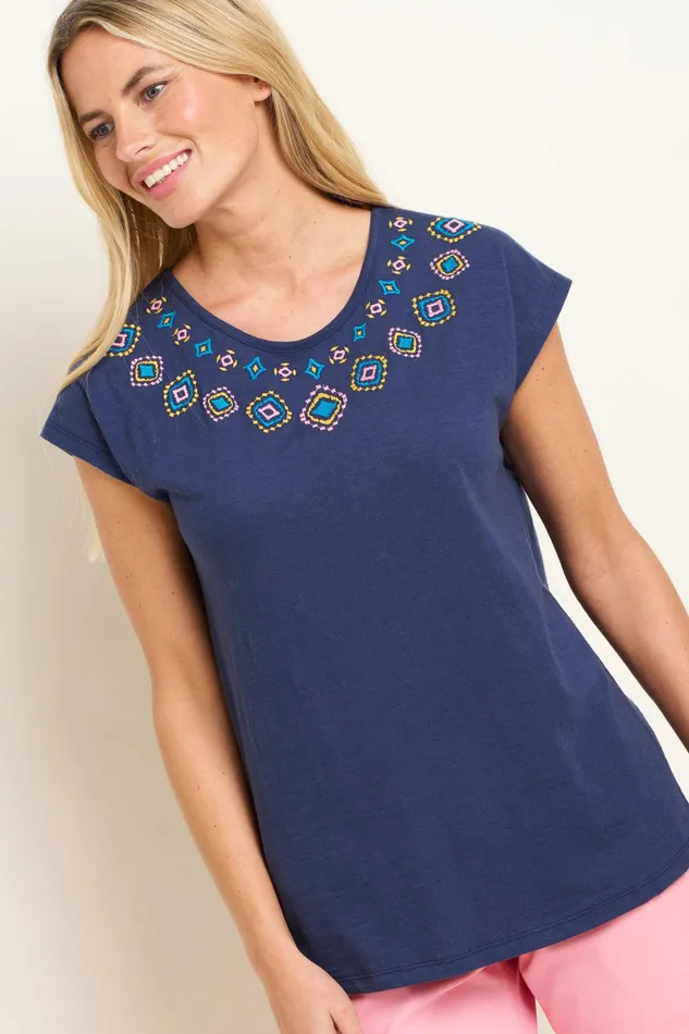 Women Brakeburn Shirts Navy Mez Embroidered TShirt