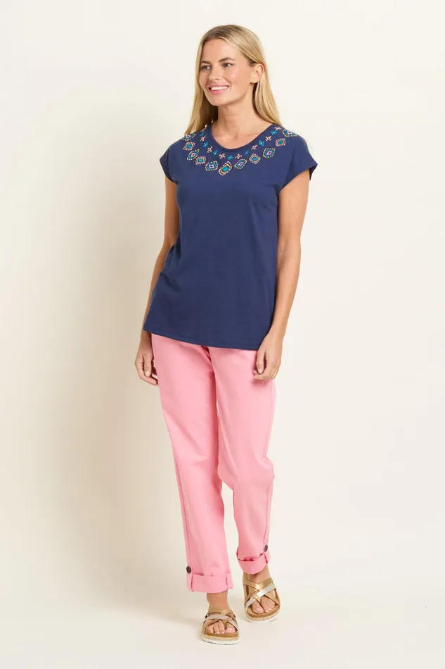 Women Brakeburn Shirts Navy Mez Embroidered TShirt
