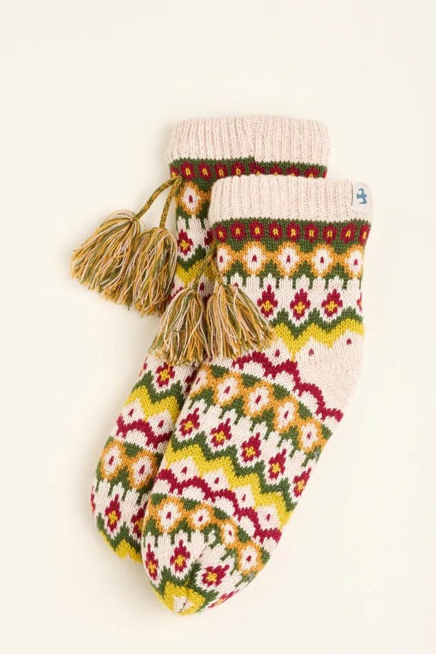 Women Brakeburn Slippers Red Fairisle Knitted Slipper Socks