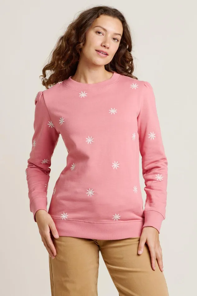 Women Brakeburn Sweatshirts And Hoodies Pink Embroidered Crew Neck Sweatshirt