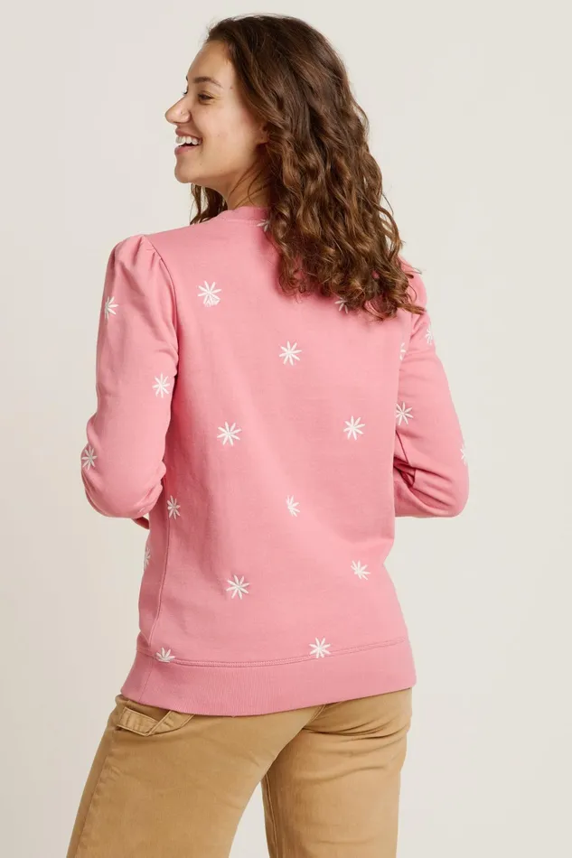 Women Brakeburn Sweatshirts And Hoodies Pink Embroidered Crew Neck Sweatshirt