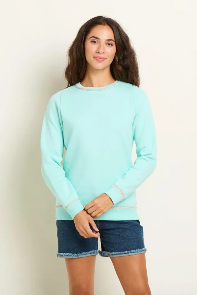 Women Brakeburn Sweatshirts And Hoodies Turquoise Blanket Stitch Crew Neck Sweatshirt