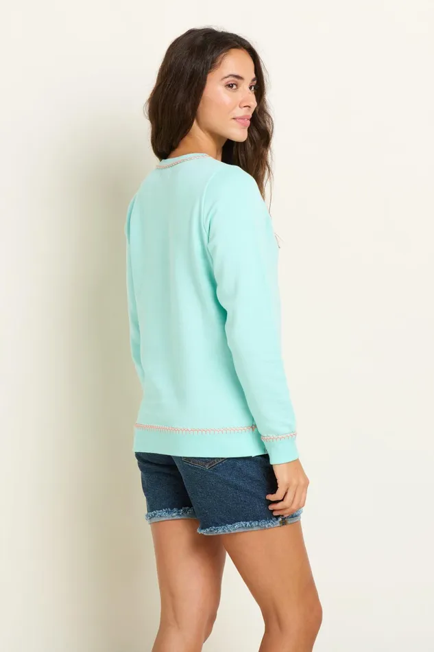 Women Brakeburn Sweatshirts And Hoodies Turquoise Blanket Stitch Crew Neck Sweatshirt