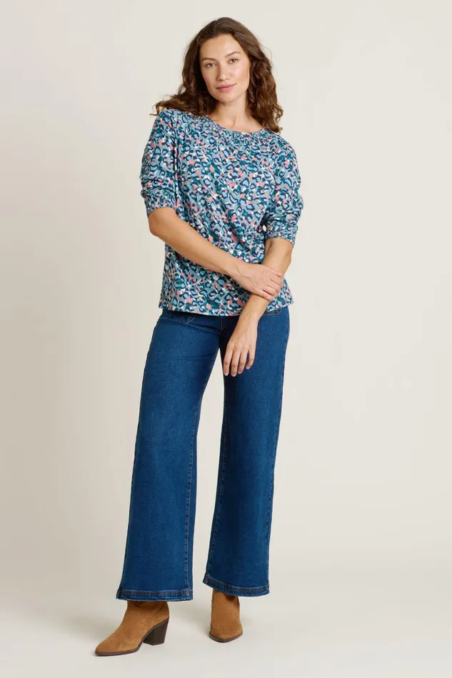Women Brakeburn Tops TShirts And Vests Blue Brushed Leopard Tshirt