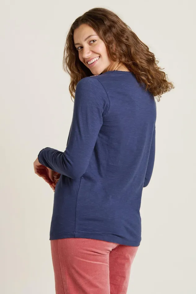 Women Brakeburn Tops TShirts And Vests Navy Botanical Embroidered Long Sleeve Tee