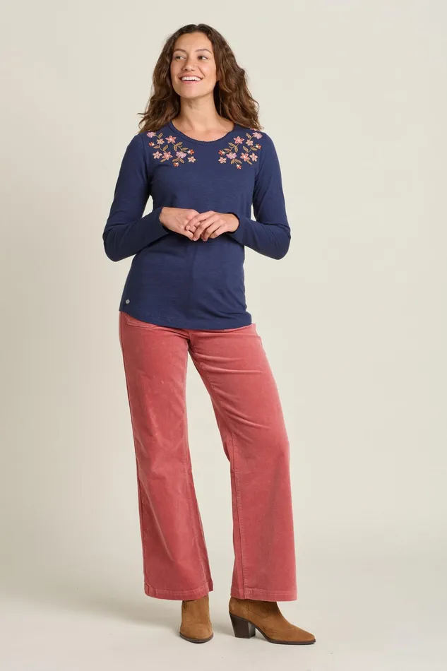 Women Brakeburn Tops TShirts And Vests Navy Botanical Embroidered Long Sleeve Tee