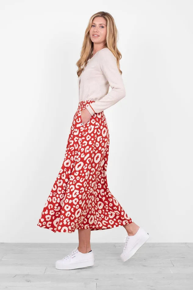 Women Brakeburn Trousers Skirts and Shorts Leopard Print Red Midaxi Skirt