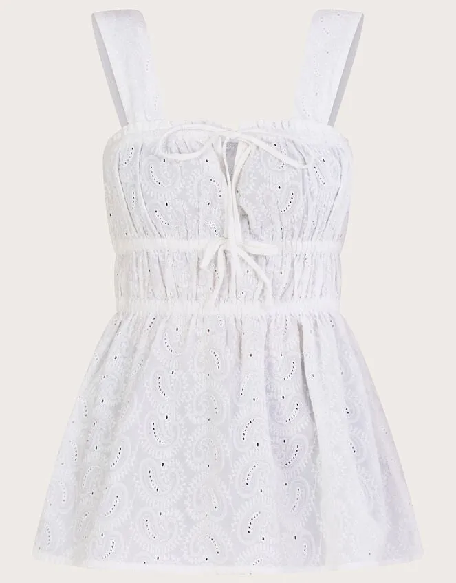 Women Broderie Wide Strap Cami Top White Monsoon Tops and Blouses