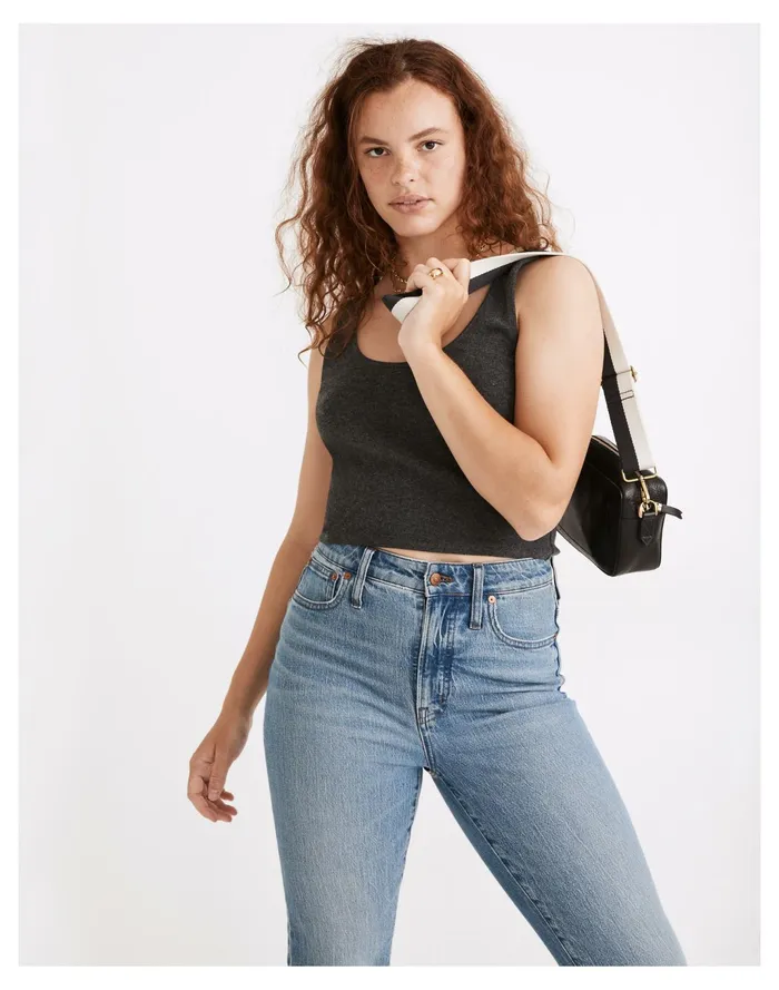 Women Brushed Rib Tank Crop Top True Black Madewell Sweaters