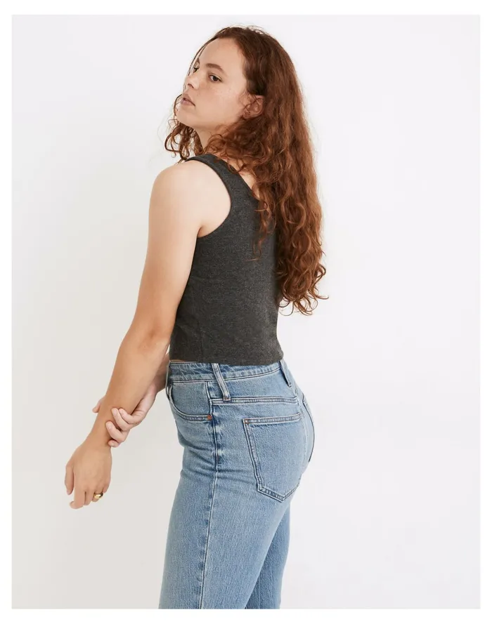 Women Brushed Rib Tank Crop Top True Black Madewell Sweaters Women Brushed Rib Tank Crop Top True Black Madewell Sweaters