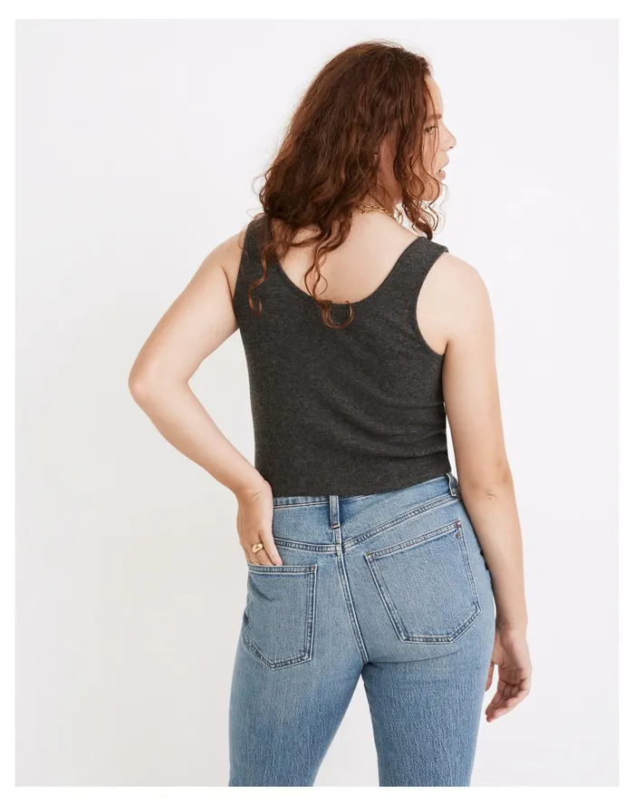 Women Brushed Rib Tank Crop Top True Black Madewell Sweaters Women Brushed Rib Tank Crop Top True Black Madewell Sweaters
