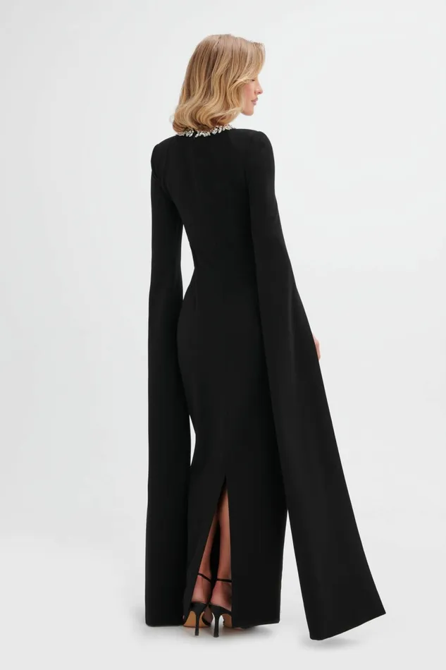 Women Cape Dresses Lavish Alice KELLY Cape Sleeve Maxi Dress In Black Black