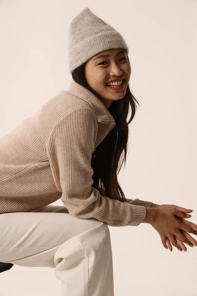 Women Cardigan Artichou Latte Gilet Laine Mrinos Beige Des Petits Hauts Jumpers and Cardigans
