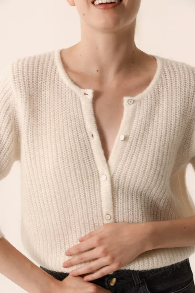 Women Cardigan Bully Ecru Gilet Mohair cru Des Petits Hauts Jumpers and Cardigans