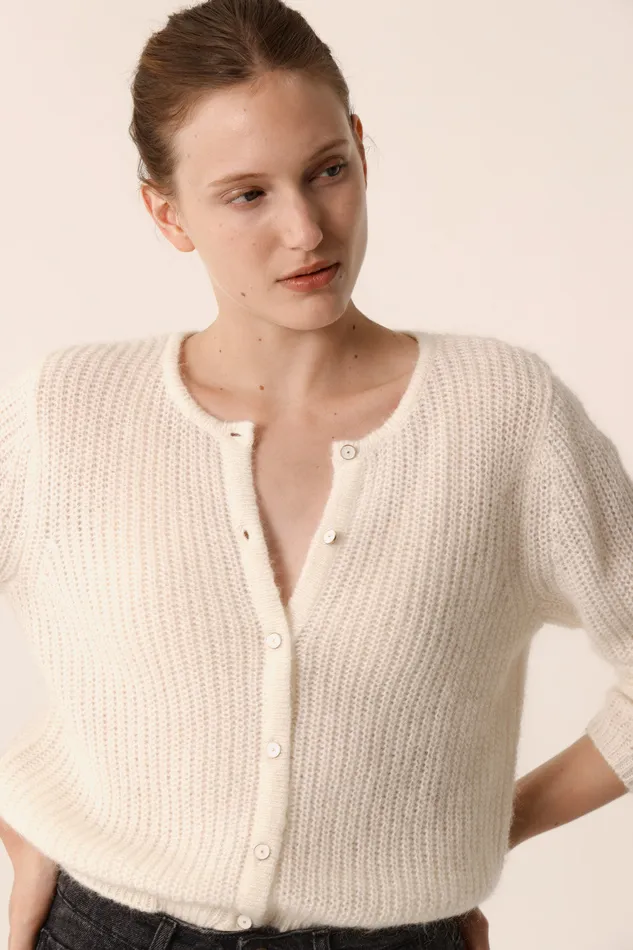 Women Cardigan Bully Ecru Gilet Mohair cru Des Petits Hauts Jumpers and Cardigans