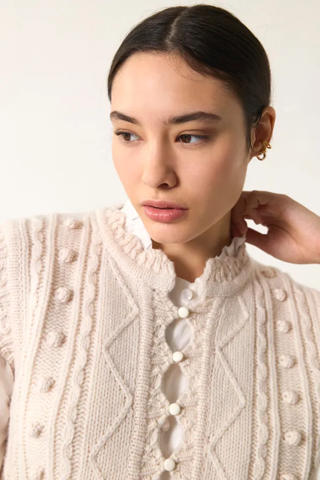 Women Cardigan Dolly Creme Gilet Sans Manches Laine Blanc Des Petits Hauts Jumpers and Cardigans