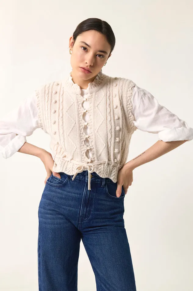 Women Cardigan Dolly Creme Gilet Sans Manches Laine Blanc Des Petits Hauts Jumpers and Cardigans