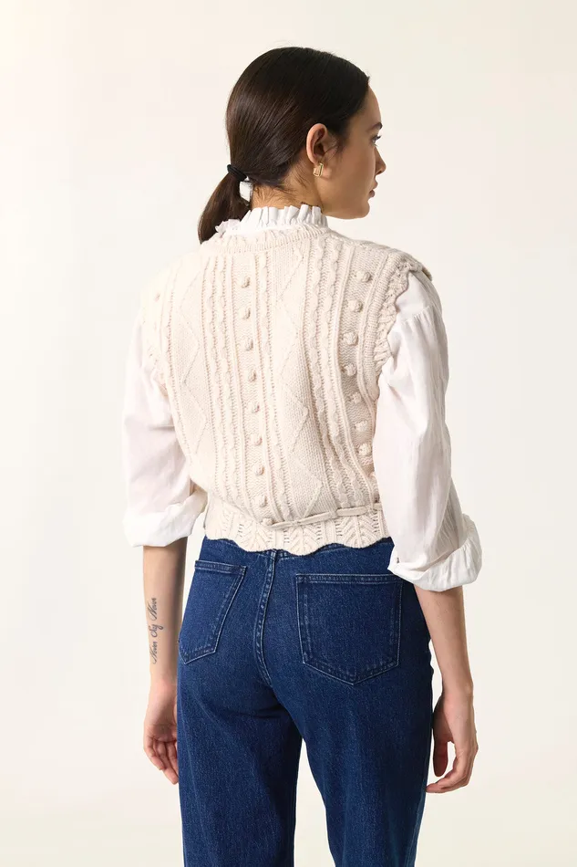 Women Cardigan Dolly Creme Gilet Sans Manches Laine Blanc Des Petits Hauts Jumpers and Cardigans