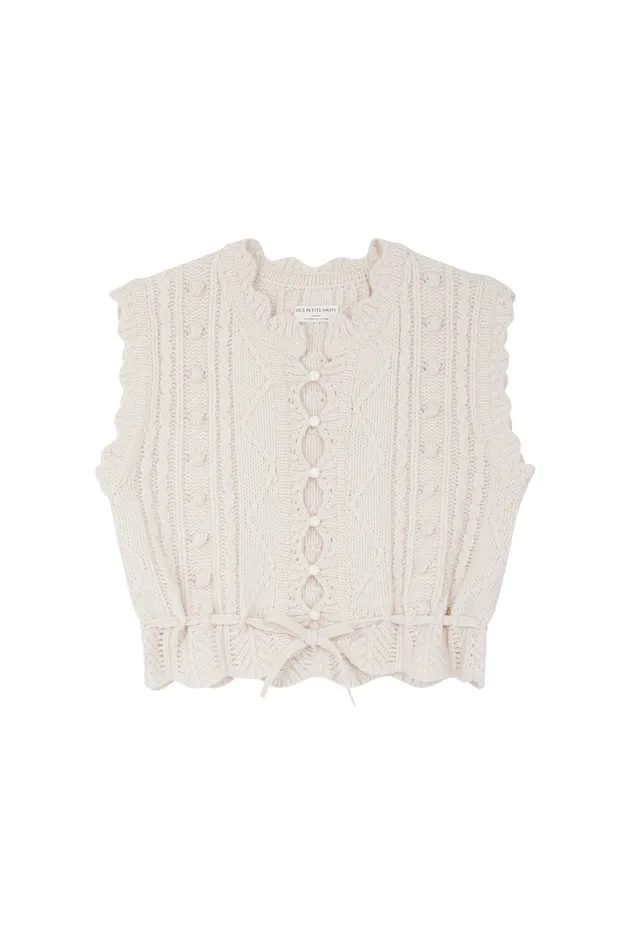 Women Cardigan Dolly Creme Gilet Sans Manches Laine Blanc Des Petits Hauts Jumpers and Cardigans