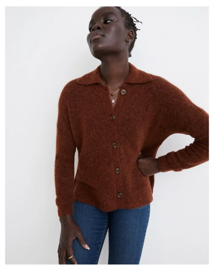 Women Carrabelle Polo Cardigan Sweater Heather Mahogany Madewell Sweaters