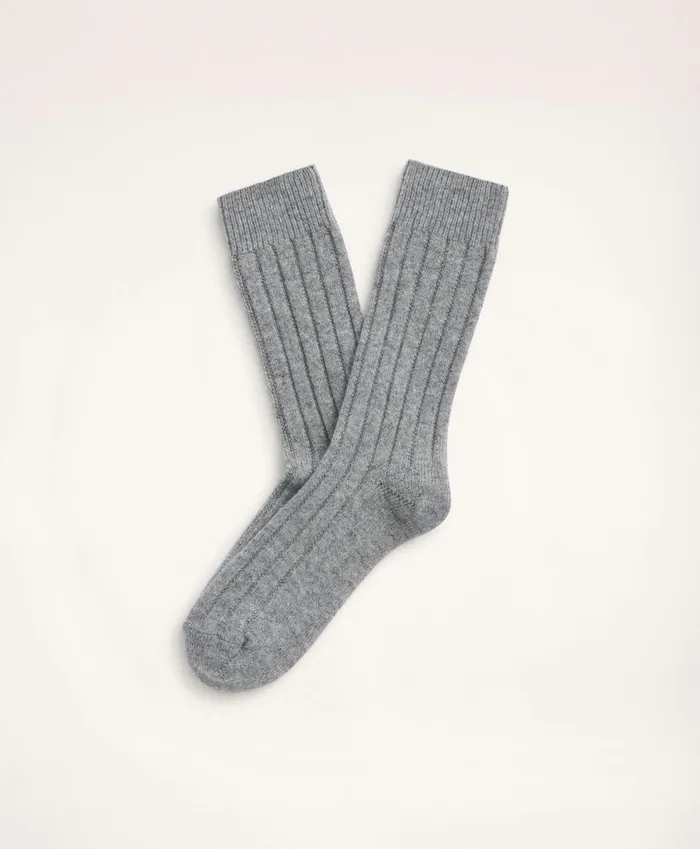 Women Cashmere Blend Ribbed Socks Grey Brooks Brothers Socks and Hosiery