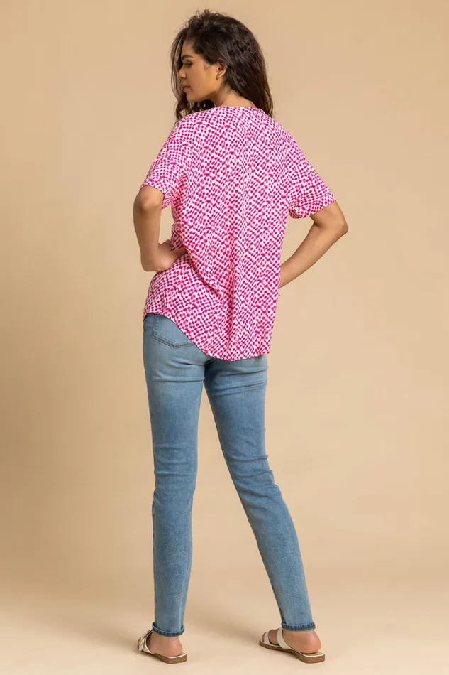 Women Cerise Spot Print VNeck Tunic Top Roman Tops