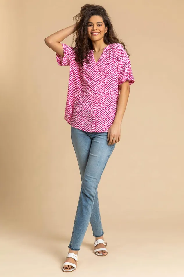Women Cerise Spot Print VNeck Tunic Top Roman Tops