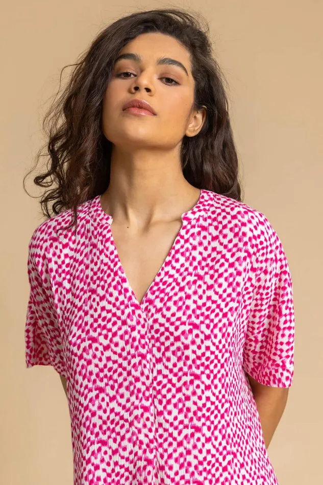 Women Cerise Spot Print VNeck Tunic Top Roman Tops