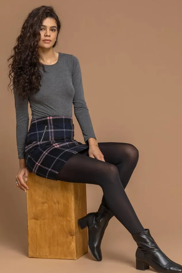 Women Checked Zip Detail Brushed A Line Skirt Roman Skirts