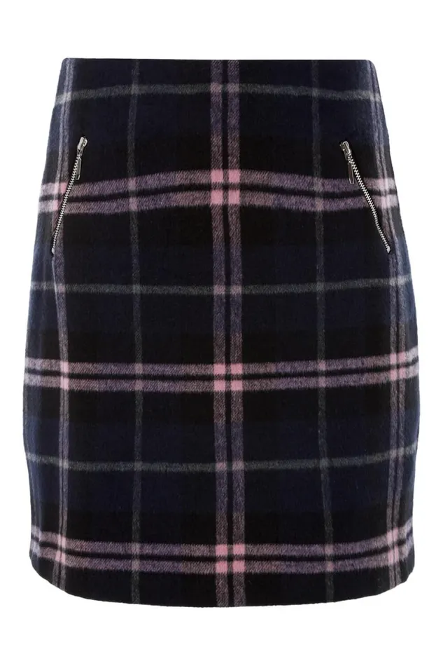 Women Checked Zip Detail Brushed A Line Skirt Roman Skirts