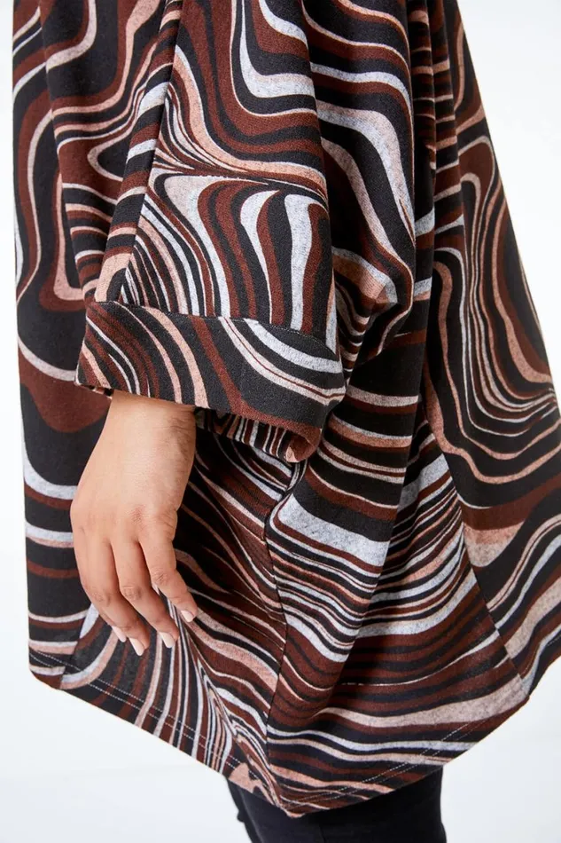 Women Chocolate Curve Swirl Print Batwing Top Roman Tops